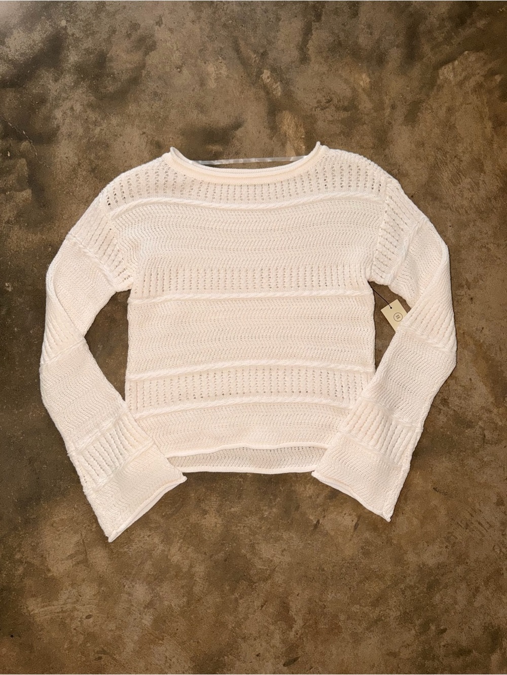 No Boundaries NWT Cream Open Knit Boat Neck Sweater Bell Sleeve XXS (00)